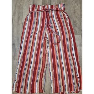 Forever 21 Striped Wide Leg Cropped Pants with Belt boho gypsy - Size‎ L 125